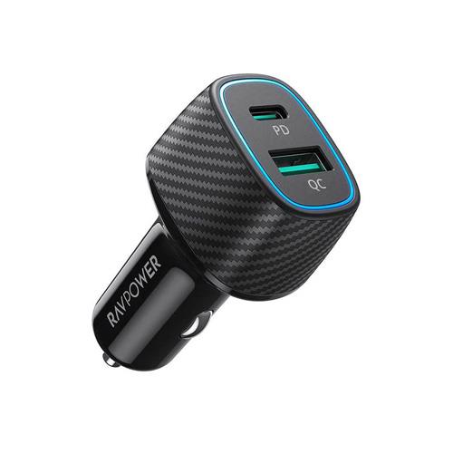 شارژر فندکی راوپاور مدل PD Pioneer 60W 2-Port سری  RP-VC009 RAVPOWER PD Pioneer 60W 2-Port USB Car Charger